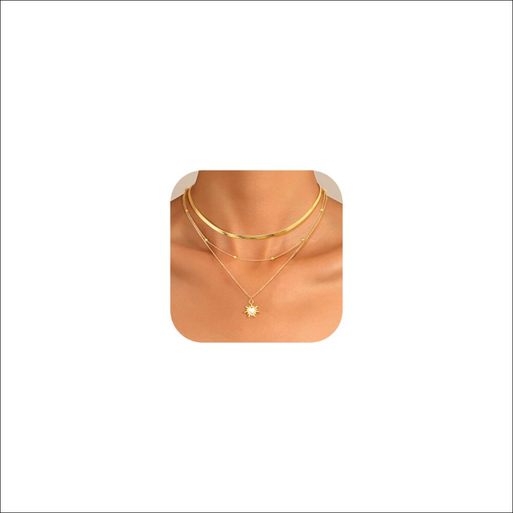 14K Gold Plated Layered Necklace Set with Cubic Zirconia Pendant
